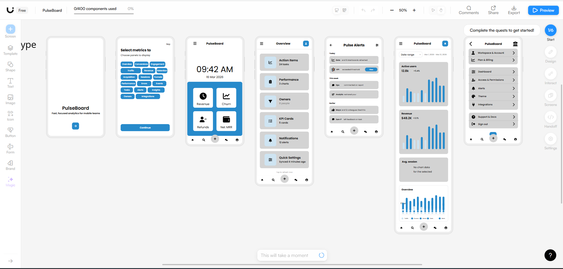 Uizard SaaS analytics dashboard UI