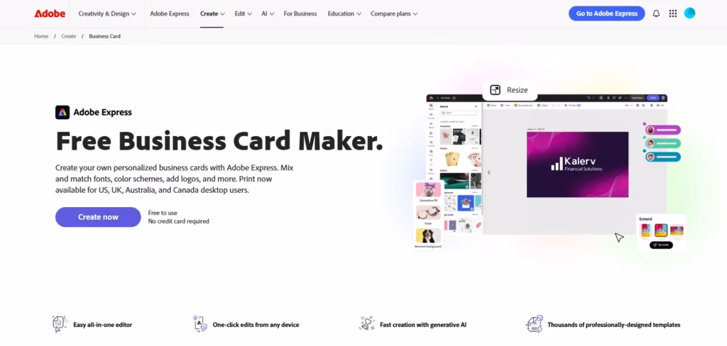 Adobe Express Business Card Creator