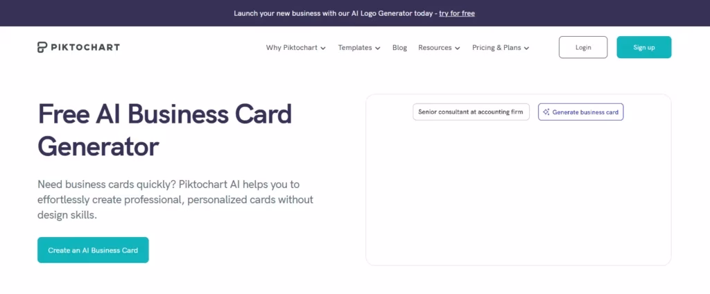 Piktochart AI Business Card Generator