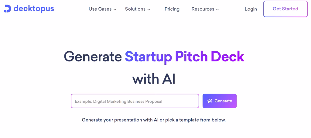 Decktopus AI startup pitch deck